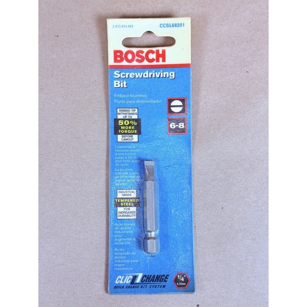 Bosch CCSL68201 6-8 Slotted Screwdriver Power Bit 2" 1/4" Hex Shank NOS